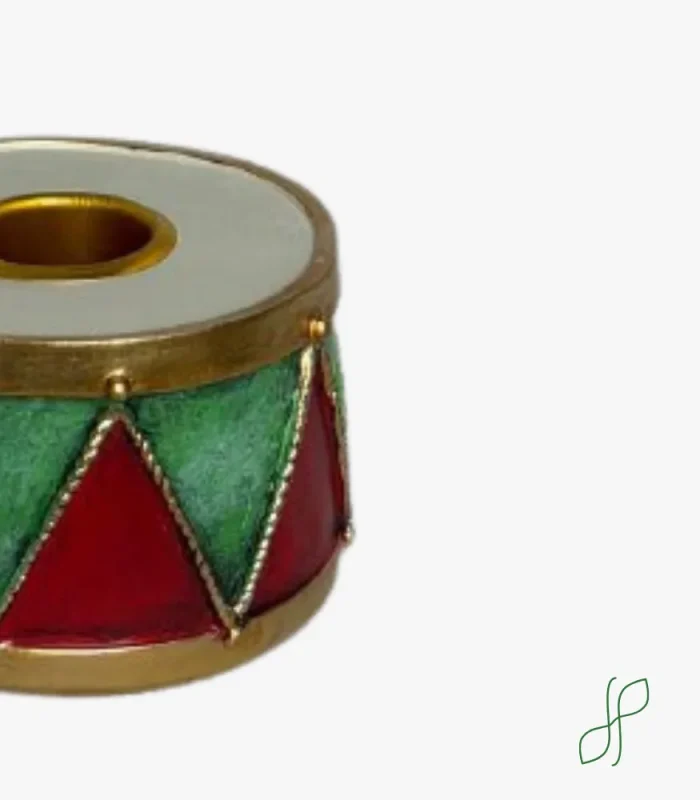 Tamburo Porta Candela Verde e Rosso con Candela Conica - immagine 2